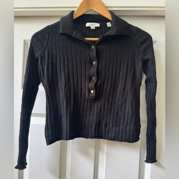 Vince Black Ribbed Button Down Shirt - Picture 1 of 3